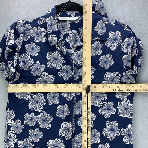 Trina Turk Blouse Womens Extra Small Blue Silk Button Up Long Sleeve Woven - Picture 10 of 16